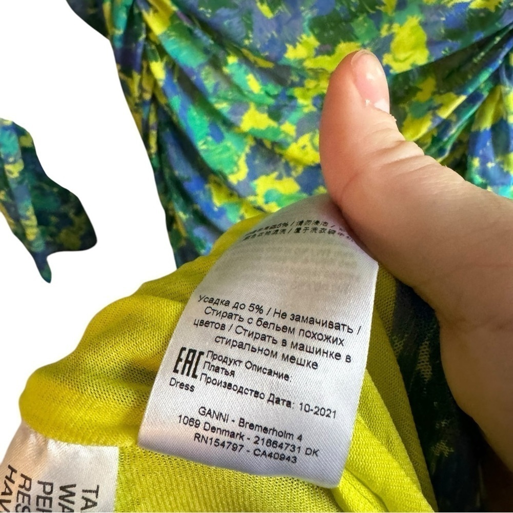 GANNI Ruched‎ floral printed Green 12 stretch-mesh midi dress - Picture 9 of 10